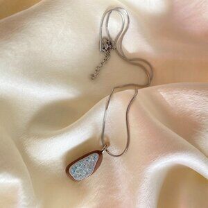 Handmade Natural Stone Pendant Necklace Blue Natural Gem Stainless Steel Chain